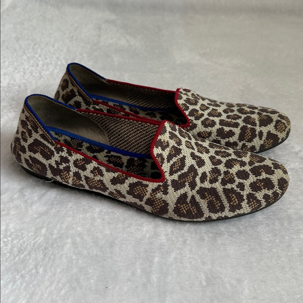 Rothy's Leopard Knit Flats with Red & Blue Trim